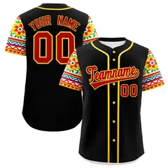 Black Red Gold Graffiti Mexican Style Baseball Jersey