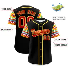 Black Red Gold Graffiti Mexican Style Baseball Jersey 3