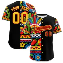 Black Red Gold Graffiti Mexican Style Baseball Jersey