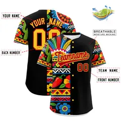 Black Red Gold Graffiti Mexican Style Baseball Jersey 3