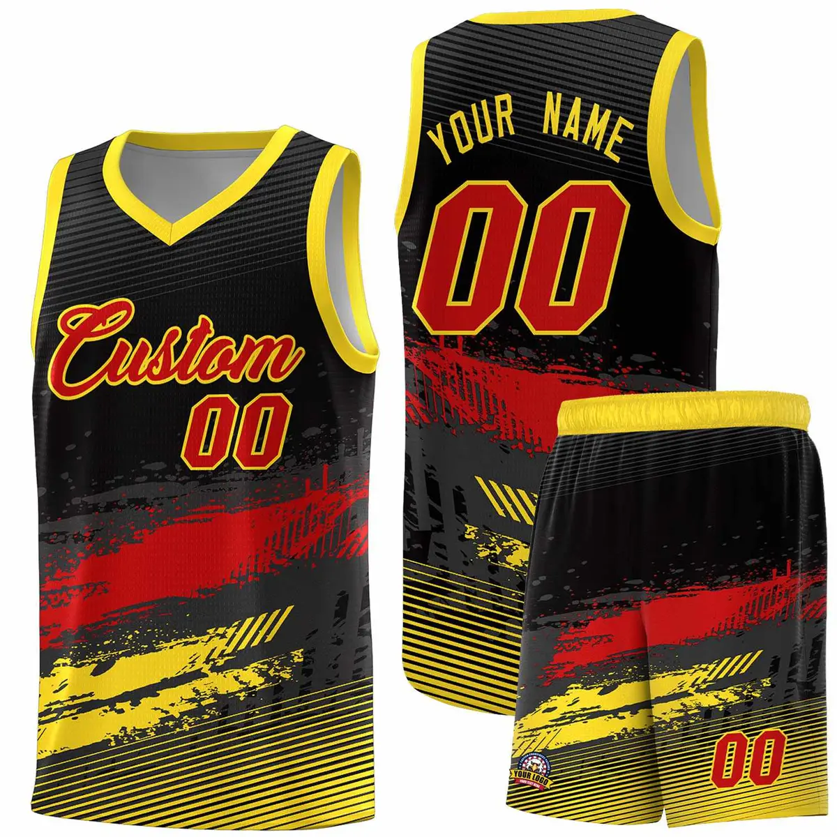 Black Red Gold Graffiti Pattern Basketball Jersey