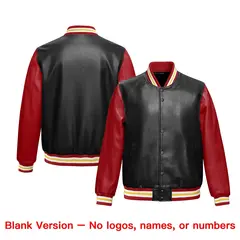 Black Red Gold Raglan Full-Snap Varsity Faux Leather Letterman Jacket 6