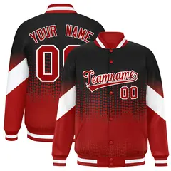 Black Red Gradient Polka Dot Varsity Full-Snap Letterman Baseball Jacket