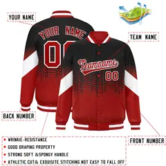 Black Red Gradient Polka Dot Varsity Full-Snap Letterman Baseball Jacket 2