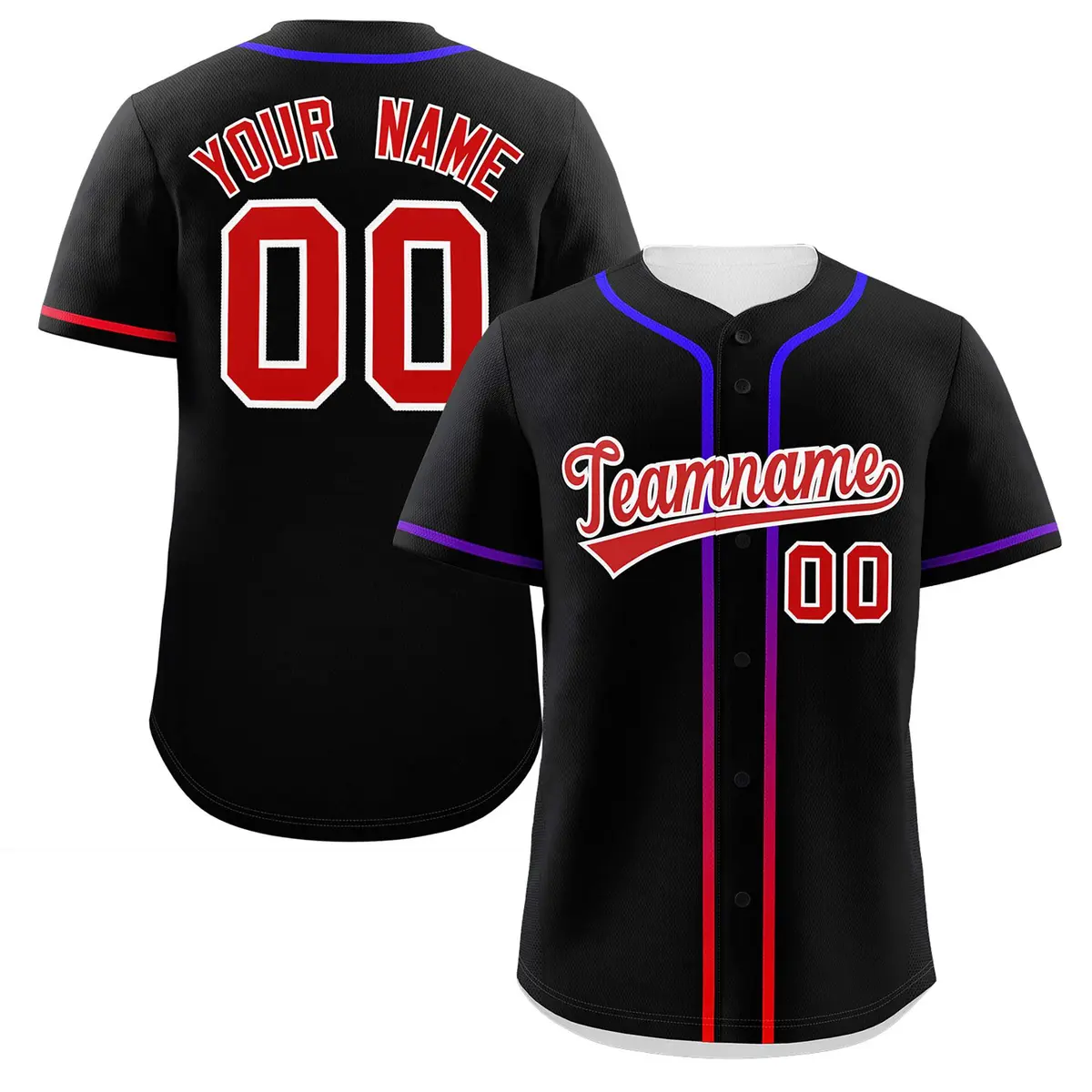 Black Red Gradient Ribbed Authentic Baseball Jersey