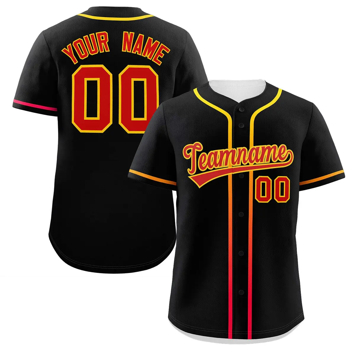 Black Red Gradient Ribbed Authentic Baseball Jersey