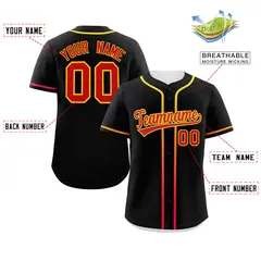 Black Red Gradient Ribbed Authentic Baseball Jersey 2