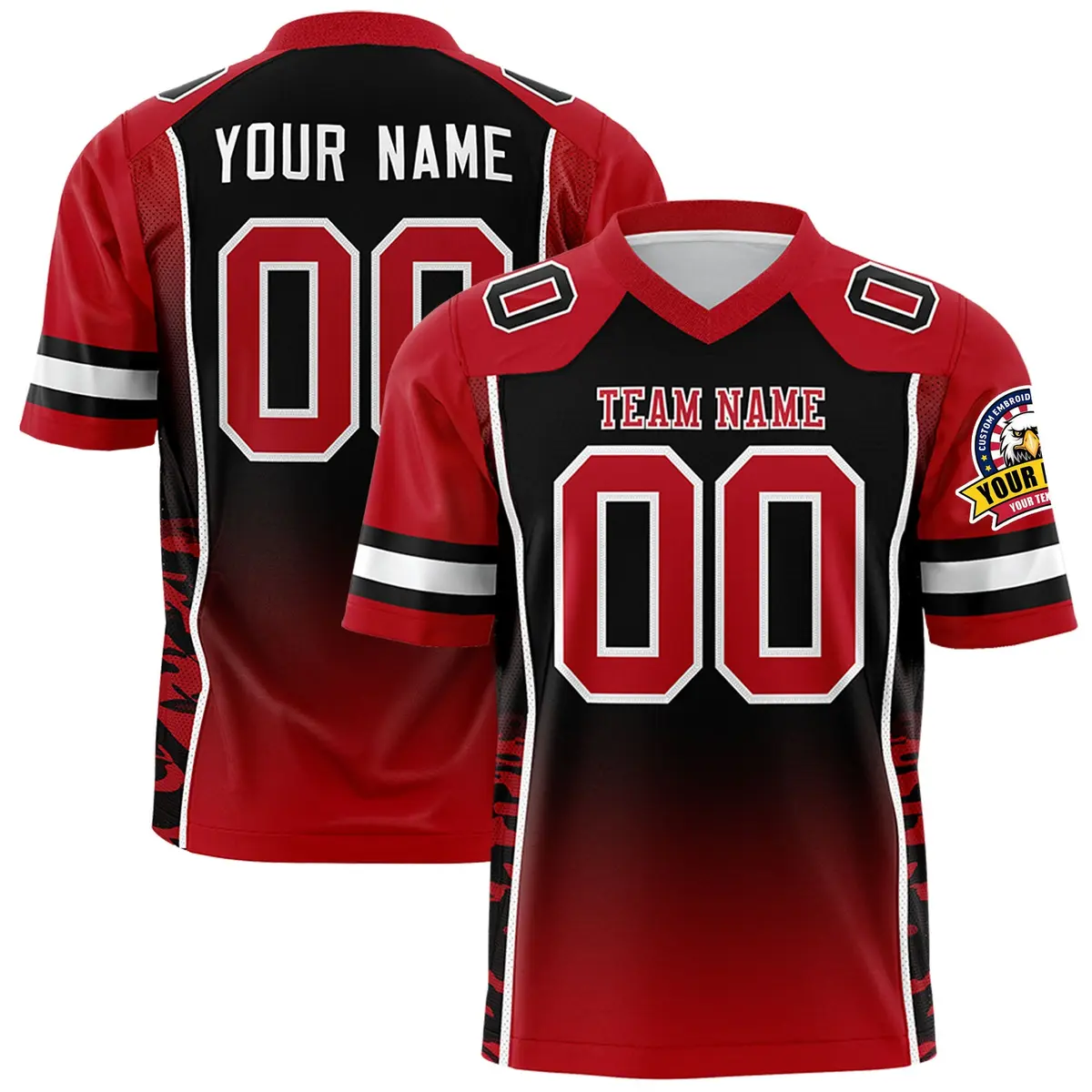 Black Red Gradient Side Pattern Authentic Football Jersey
