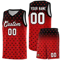 Black Red Gradient Star Pattern Basketball Jersey Sets