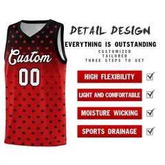 Black Red Gradient Star Pattern Basketball Jersey Sets 2