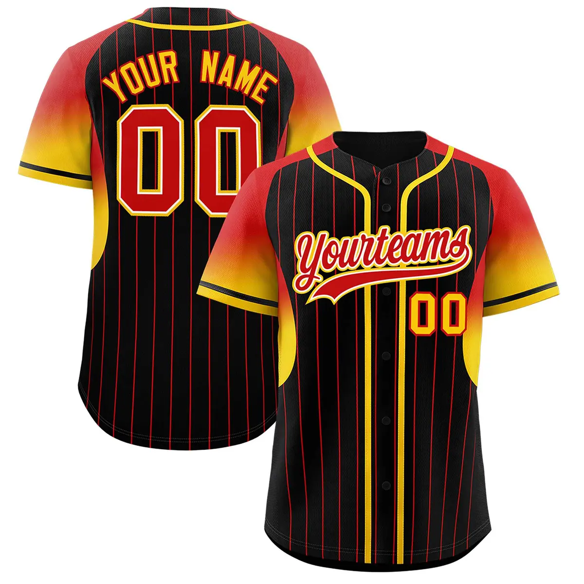 Black Red Gradient Stripe Fashion Sleeves Baseball Jersey