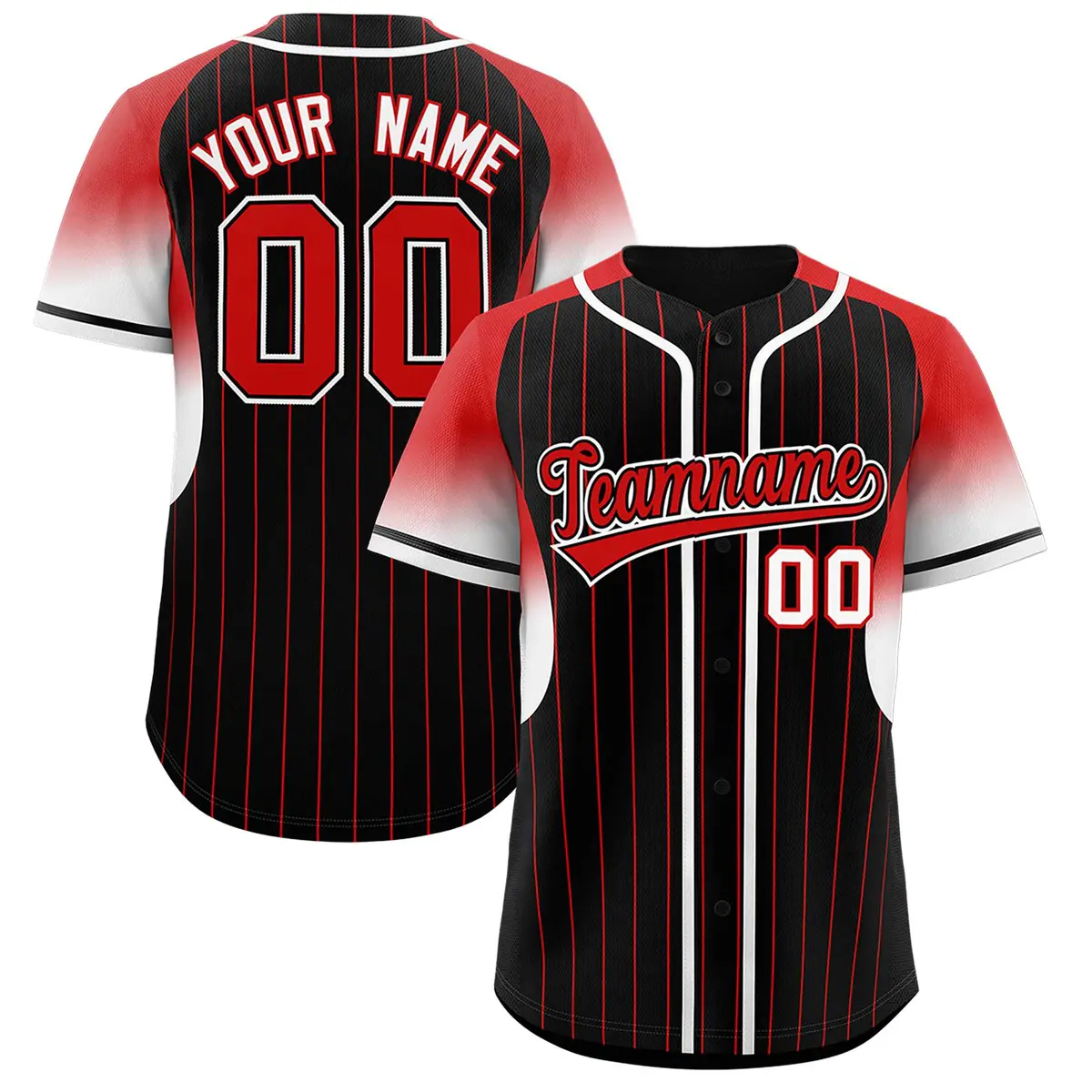 Black Red Gradient Stripe Fashion Sleeves Baseball Jersey