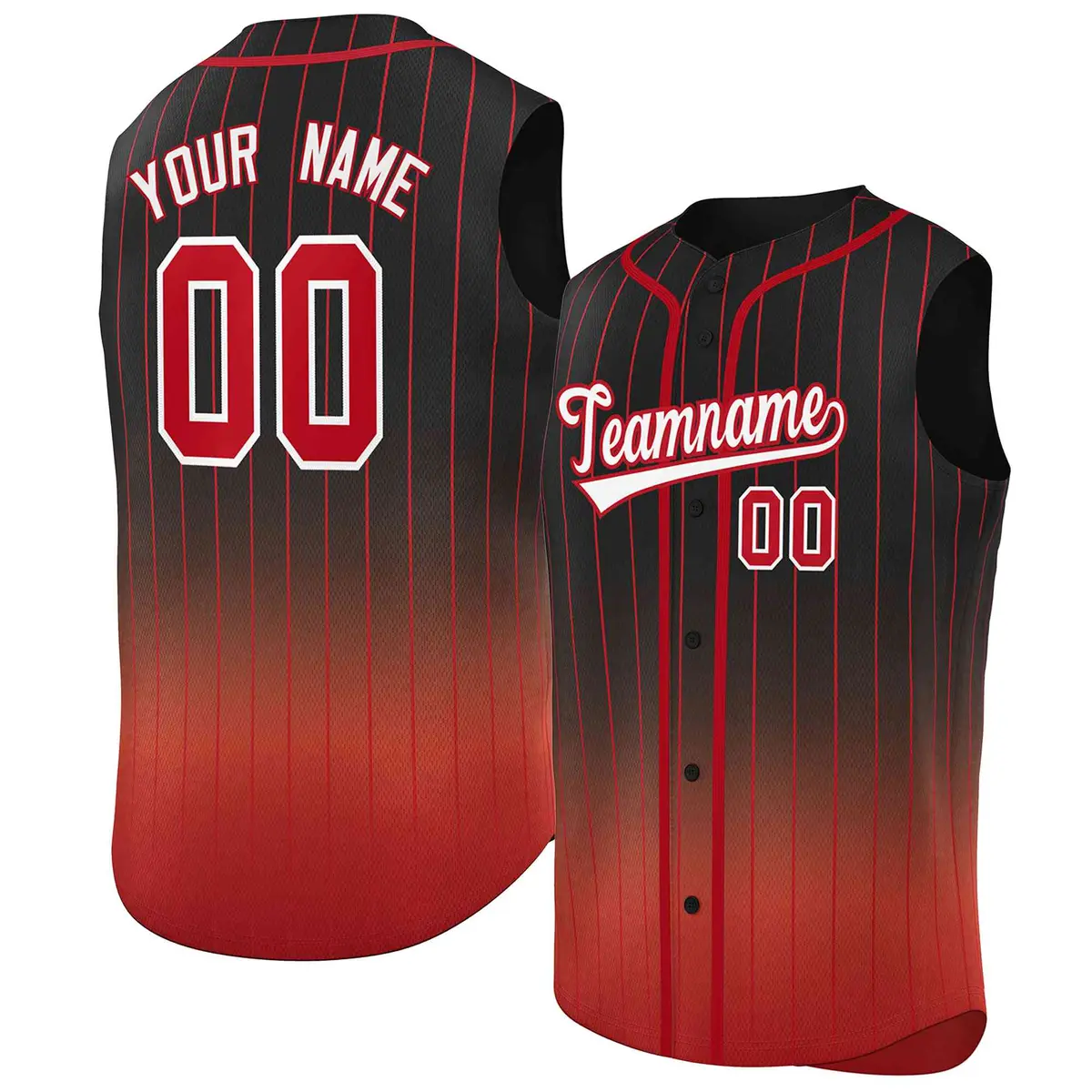 Black Red Gradient Stripe Sleeveless Baseball Jersey
