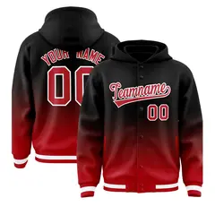 Black Red Gradient Varsity Full-Snap Letterman Jacket Hoodie