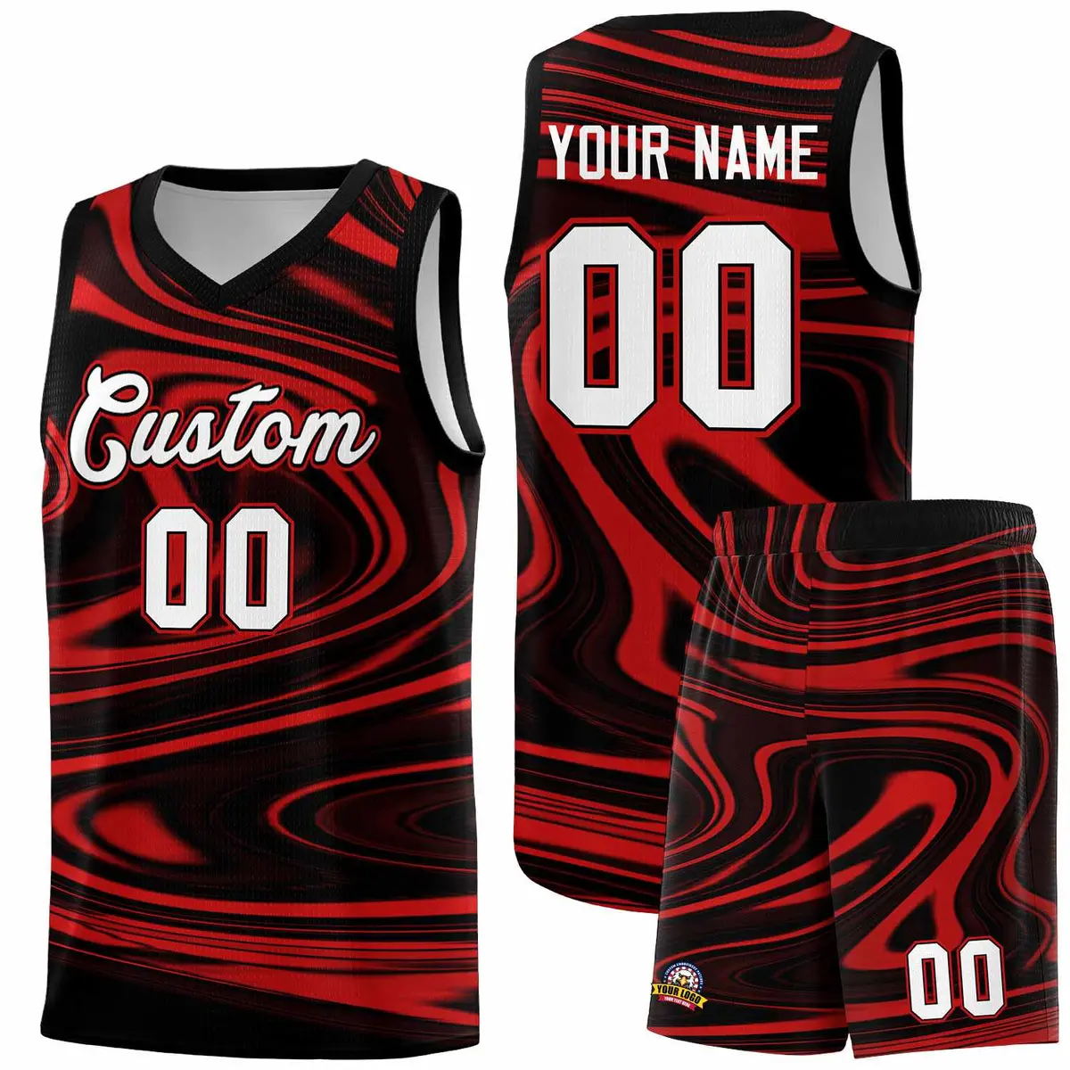 Black Red Graffiti Fluids Style Basketball Jersey Sets