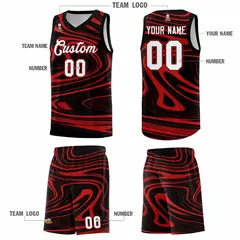 Black Red Graffiti Fluids Style Basketball Jersey Sets 5