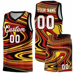 Black Red Graffiti Fluids Style Basketball Jersey Sets 1