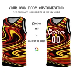 Black Red Graffiti Fluids Style Basketball Jersey Sets 3