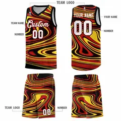 Black Red Graffiti Fluids Style Basketball Jersey Sets 5