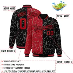 Black Red Graffiti Pattern Split Letterman Bomber Baseball Jacket 2