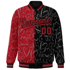 Black Red Graffiti Pattern Split Letterman Bomber Baseball Jacket 3