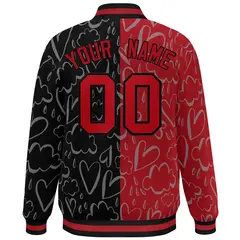 Black Red Graffiti Pattern Split Letterman Bomber Baseball Jacket 4