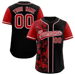 Black Red Graffiti Split Raglan Sleeve Baseball Jersey