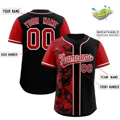 Black Red Graffiti Split Raglan Sleeve Baseball Jersey 2