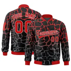 Black Red-Gray Spotted Full-Zip Letterman Bomber Jacket