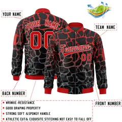 Black Red-Gray Spotted Full-Zip Letterman Bomber Jacket 2