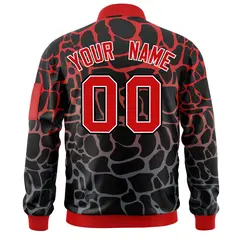 Black Red-Gray Spotted Full-Zip Letterman Bomber Jacket 4