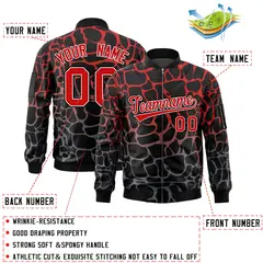Black Red-Gray Spotted Full-Zip Letterman Bomber Jacket 2