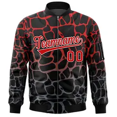 Black Red-Gray Spotted Full-Zip Letterman Bomber Jacket 3