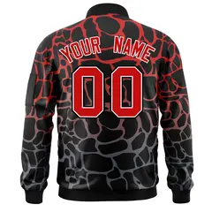 Black Red-Gray Spotted Full-Zip Letterman Bomber Jacket 4