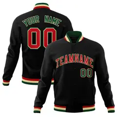Black Red-Green Classic Varsity Full-Snap Letterman Jacket