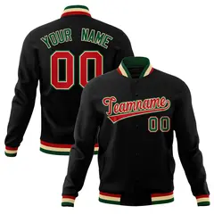 Black Red-Green Classic Varsity Full-Snap Letterman Jacket 1