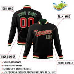 Black Red-Green Classic Varsity Full-Snap Letterman Jacket 4