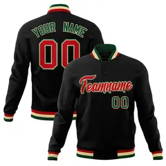Black Red-Green Classic Varsity Full-Snap Letterman Jacket 1
