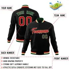 Black Red-Green Classic Varsity Full-Snap Letterman Jacket 4