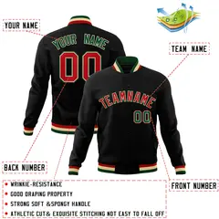 Black Red-Green Classic Varsity Full-Snap Letterman Jacket 4
