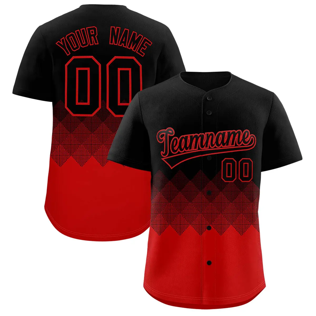 Black Red Grid Blur Pattern Authentic Baseball Jersey