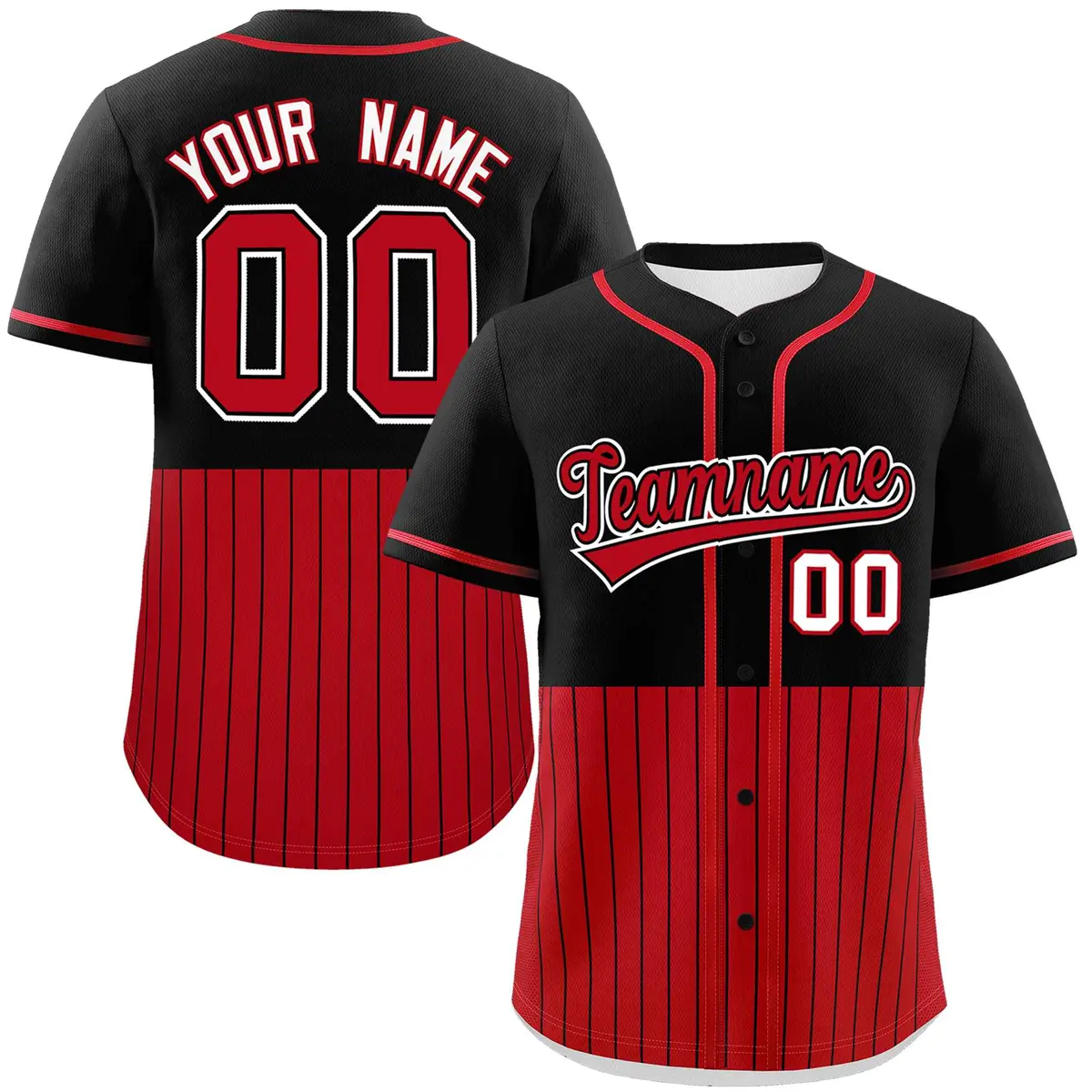 Black Red Half Stripe Authentic Baseball Jersey