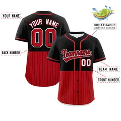 Black Red Half Stripe Authentic Baseball Jersey 2