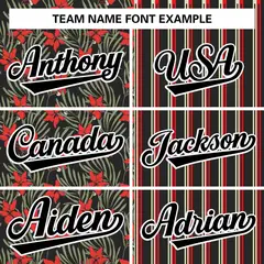 Black Red Hawaii Tropical Flower Stripe Baseball Jersey 3