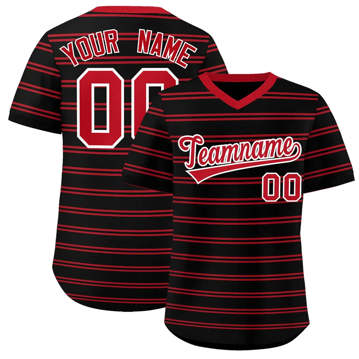 Black Red Horizontal Stripe Pullover Baseball Jersey