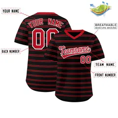 Black Red Horizontal Stripe Pullover Baseball Jersey 2