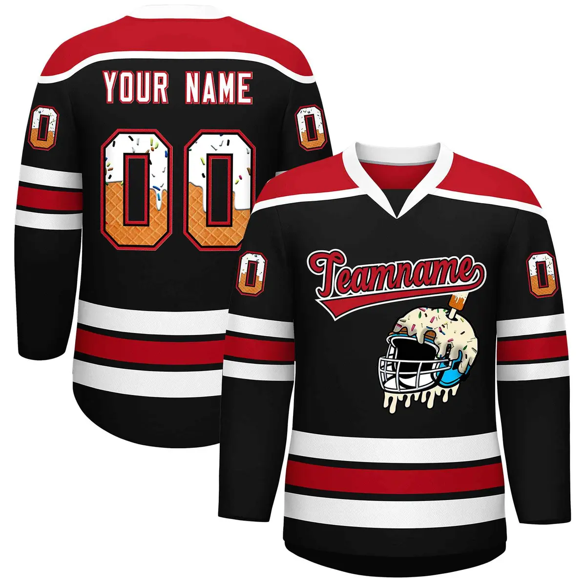 Black Red Ice Cream Helmet Pattern Hockey Jersey
