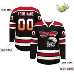Black Red Ice Cream Helmet Pattern Hockey Jersey 2