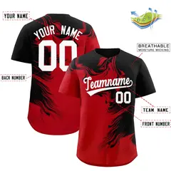 Black Red Ink Pattern Authentic Baseball Jersey 2
