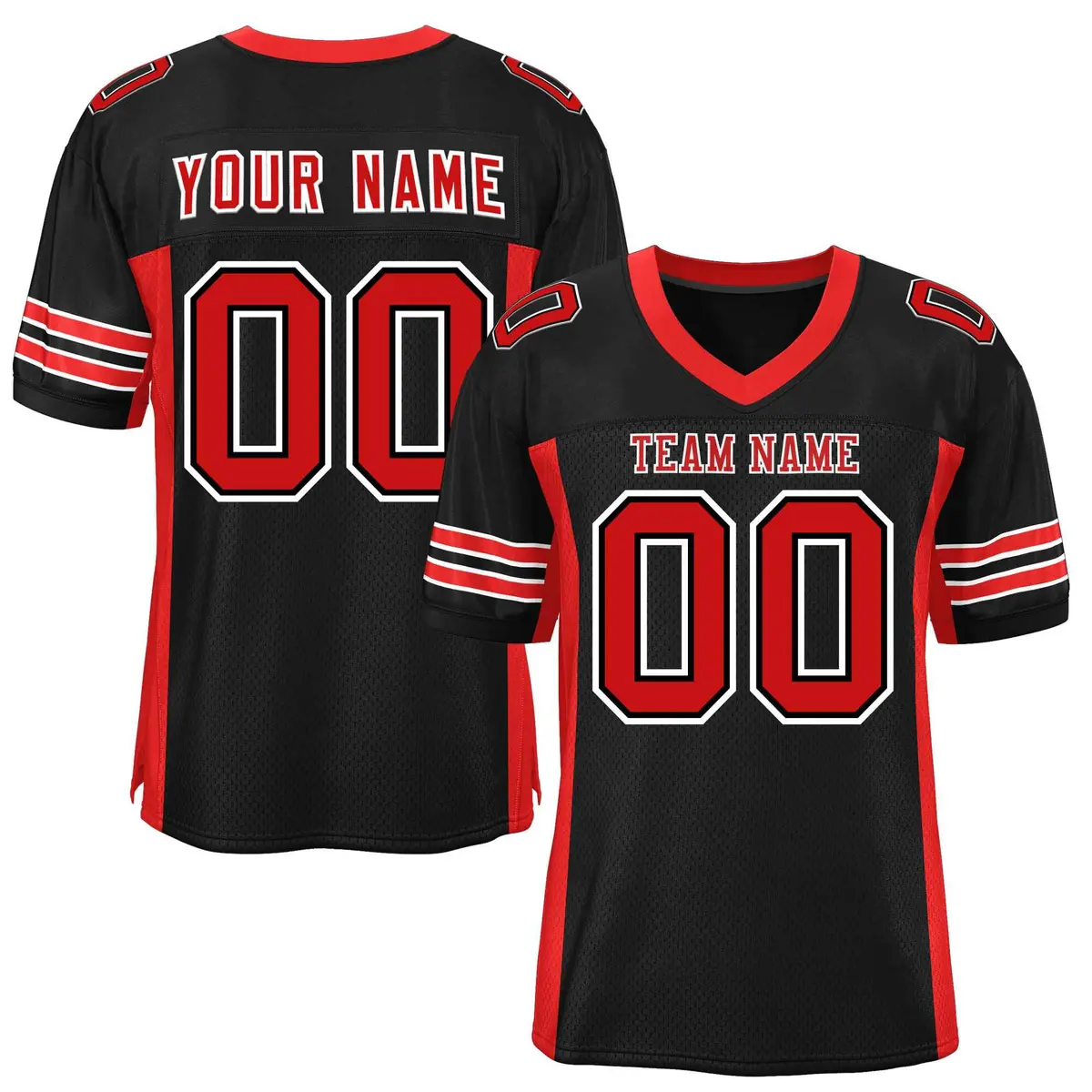 Black Red Insert Color Design Mesh Authentic Football Jersey